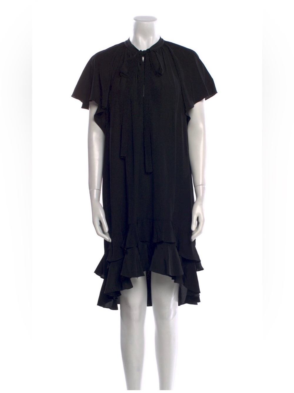 Zimmermann Black Midi Dress with Tie Neck and Ruffle Layers
